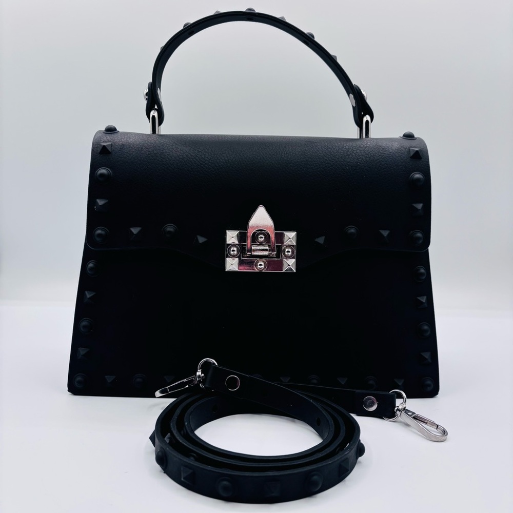 Emperia Studded Jelly Crossbody Black Bag w/ Silver Hardware